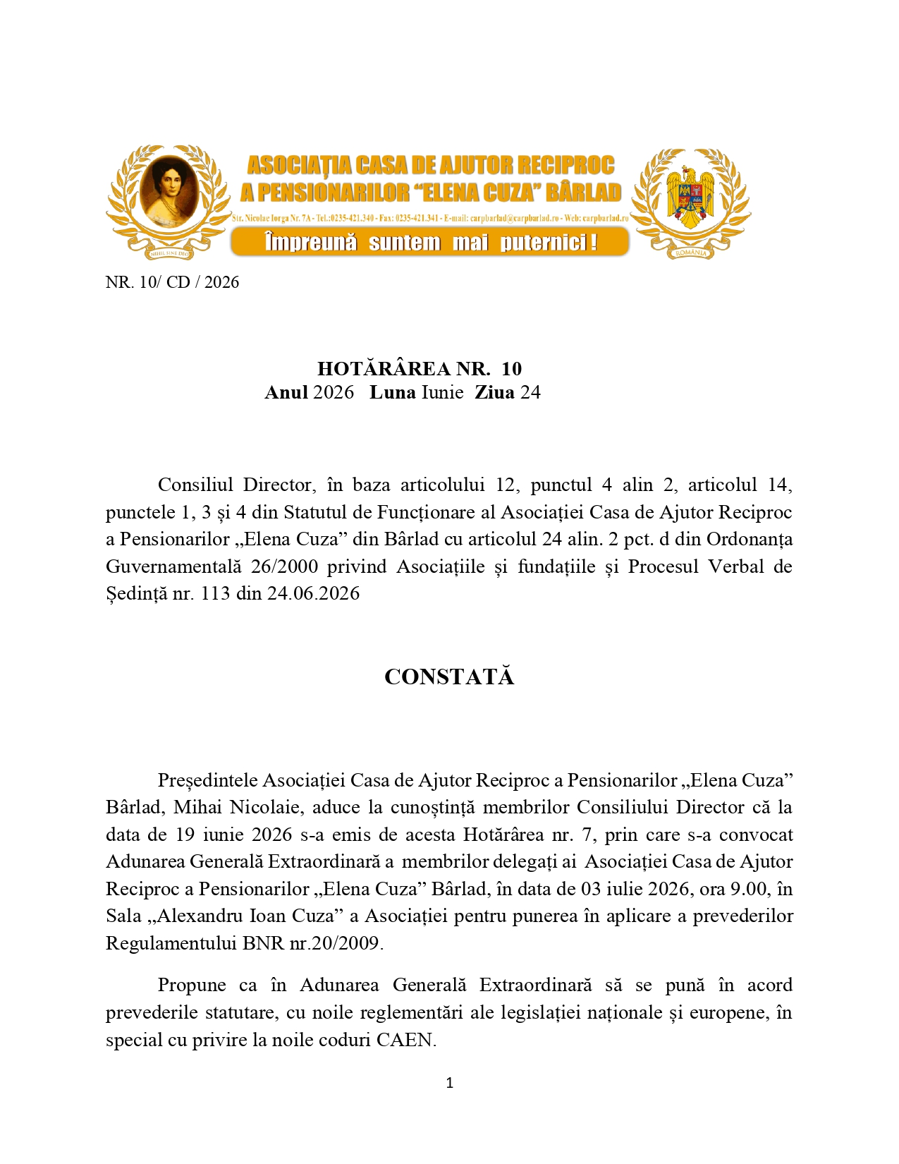 Hotărârea Nr.10