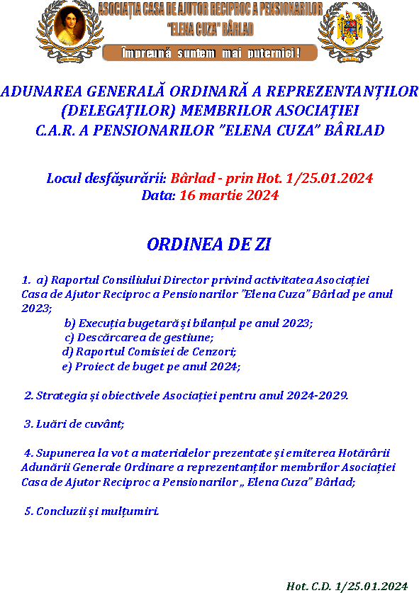 Adunarea Generala Ordinara Adunarea Generala Ordinara